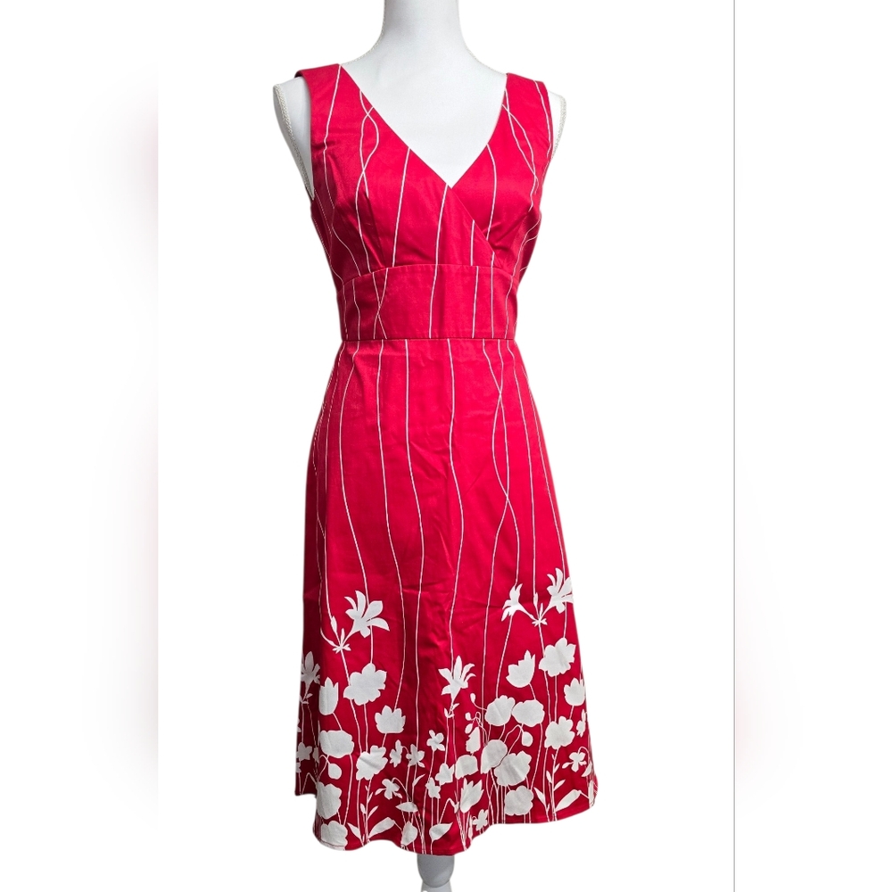 Spence Chic Red Floral Midi Dress 95% Cotton, Missy 6
